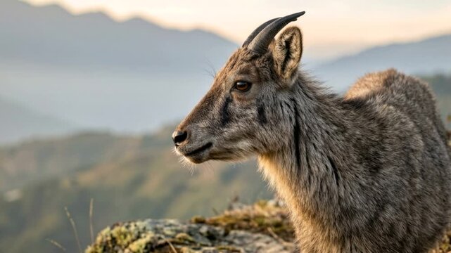 goral close up in sagarmatha national park nepal morning light video