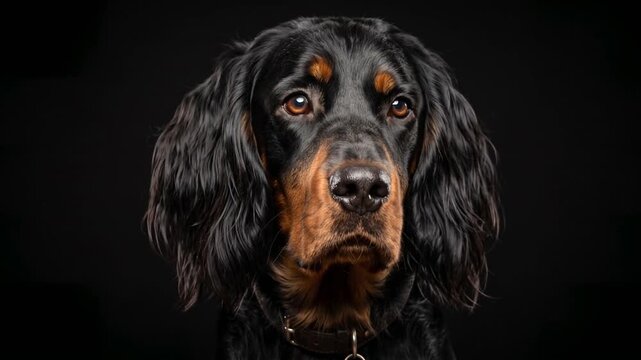 gordon setter close up isolated on black background studio portrait video