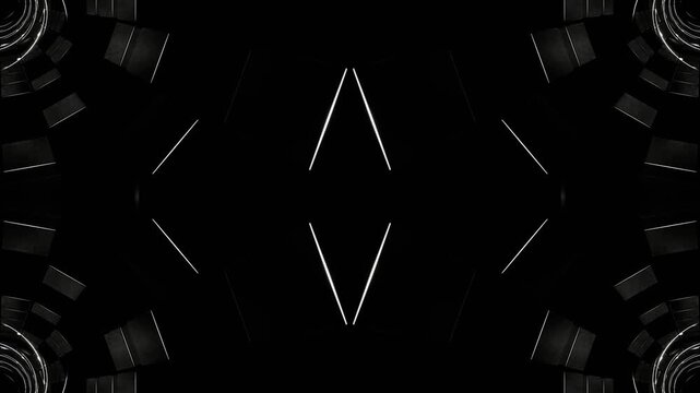 Black and White Spiral Neon Lines Kaleidoscope Background VJ Loop in 4K