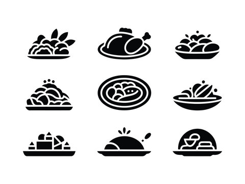 Thanksgiving Holiday Food Silhouette Collection Isolated Black Vector Icon Set Design