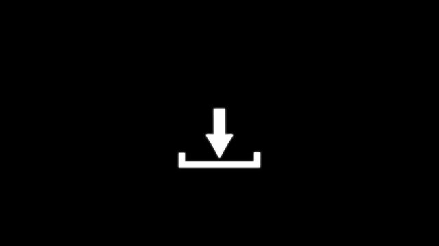 Loading icon with arrow down symbol for upload and download animation on black background. Animated download button icon,