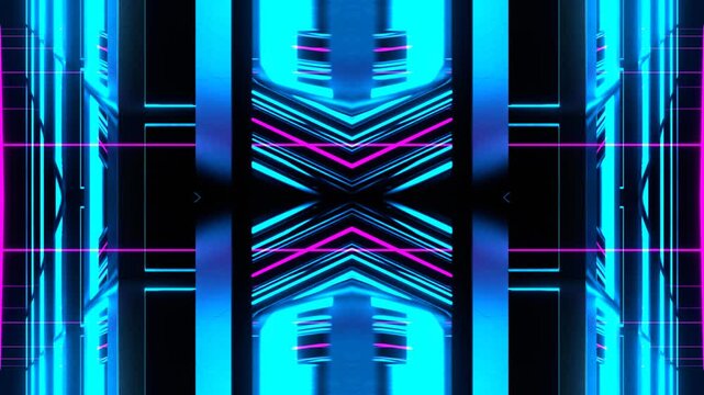 Cyan and Pink Neon Tunnel of Endless Mirrors Kaleidoscope Background VJ Loop in 4K