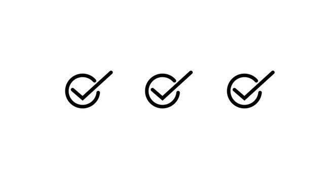 abstract 3 step infographic process with check mark icon animation. Step-by-step process icon animation on black background check marks loop animation.4k quality animation video.