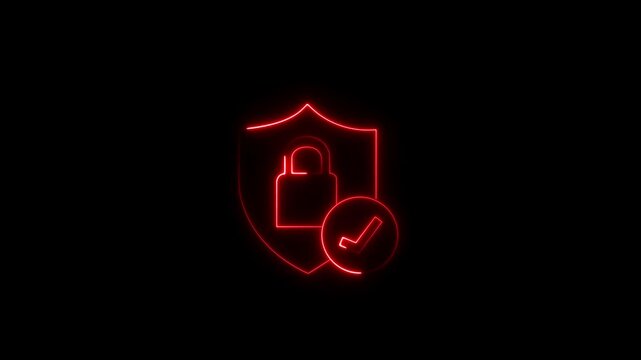 Glowing red shield and padlock icon on black background digital security concept protection
