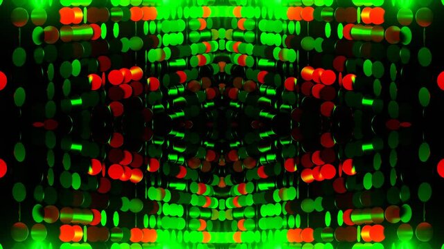 Green and Red Shimmer Hanging Mirrors Kaleidoscope Background VJ Loop in 4K