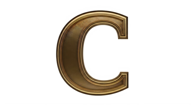 Elegant gold metallic letter C isolated design for creative projects transparent background