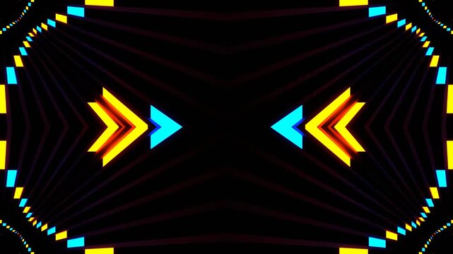 Orange and Blue Neon Line Move on Square Kaleidoscope Background VJ Loop in 4K