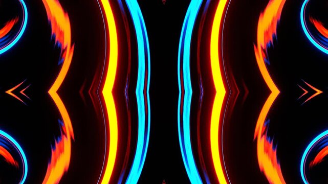 Orange and Blue Sci-Fi Neon Magnet Spiral Kaleidoscope Background VJ Loop in 4K