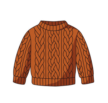 Oranger Strickpullover mit Zopfmuster als herbstlicher Cartoon-Sticker