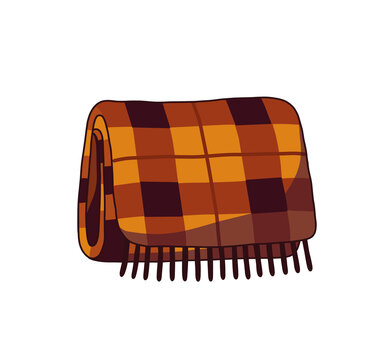 Karierter Herbstschal in Orange und Bordeaux als Cartoon-Sticker