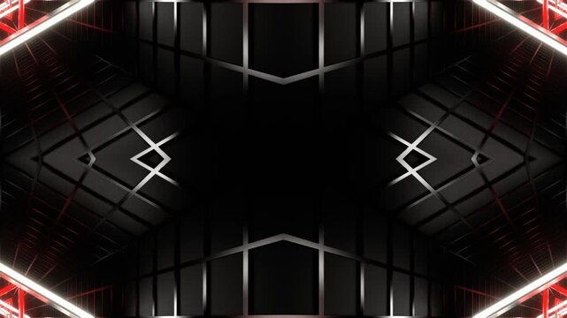 Red and White Neon Triangle in Mesh Kaleidoscope Background VJ Loop in 4K