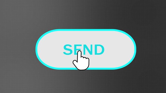hand cursor clicking a modern send button animation. web ui design element clicking send button motion graphic. user experience cursor clicking send button interface animation.