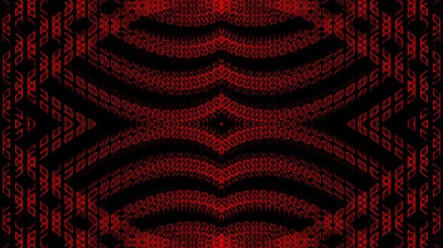 Red Neon Movement on Endless Shape Kaleidoscope Background VJ Loop in 4K
