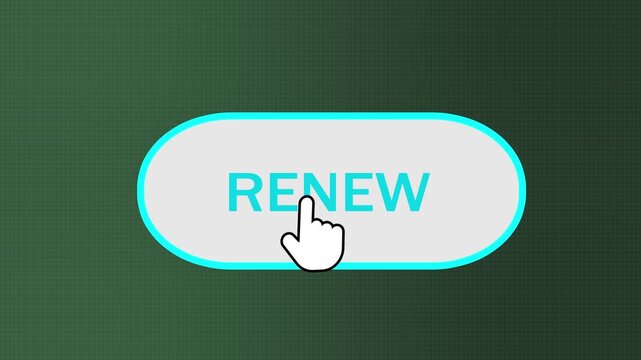 renew button click animation on digital interface screen for saas and subscription service. digital ui button with renew text and mouse pointer clicking for business software user interface.