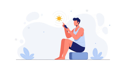 Obraz premium Man Using Smartphone Under Sun, Illustrating Smart Technology and Outdoor Activities