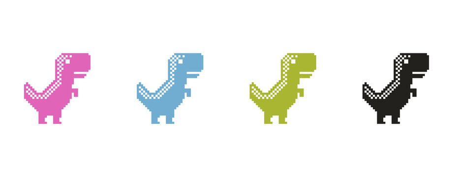 Colorful pixel art dinosaur icons in simple design