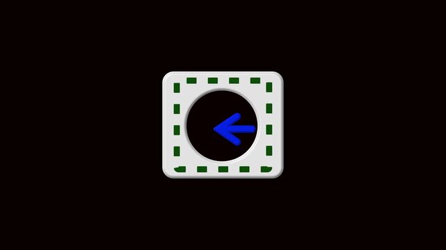 Minimalist digital button with pulsing green border and blue left arrow animation for user interface and web navigation  4k Video.