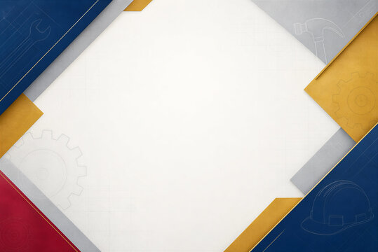 Industrial engineering background with copy space, construction blueprint border with tools icons, professional technical project frame