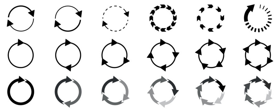 Circle arrows. Circular Arrow Icon Set. Circular process, rotate infographic element. Round step loop, sync loading arrow symbol. Refresh, Reload, Sync, Repeat, Rotation, Loop, Update, Loading.