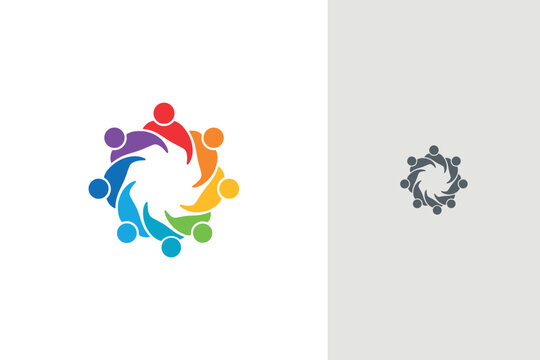 Colorful Community Teamwork Circle Logo with Connected People Unity Design