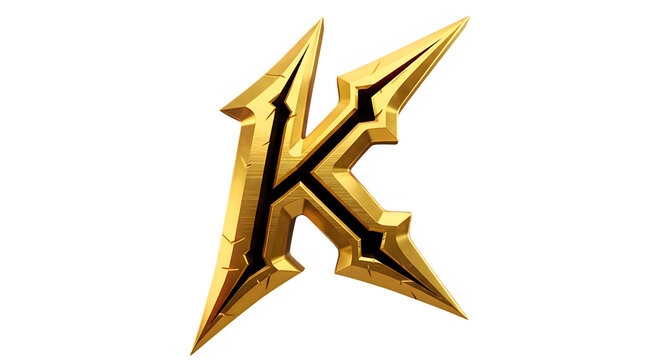 Golden stylized letter K designed like a sharp dagger symbol transparent background