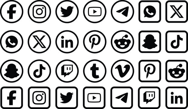 Flat social media icons set with various app logos