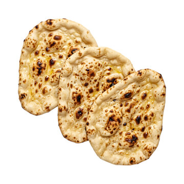 Three pieces of naan bread isolated on transparent background Indian cuisine