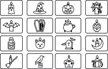 Fototapeta premium Halloween Icon Set Candle Witch Hat Jack o lantern And Other Line Art