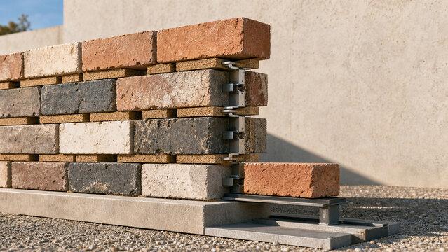 Modern brick cladding wall construction system close up