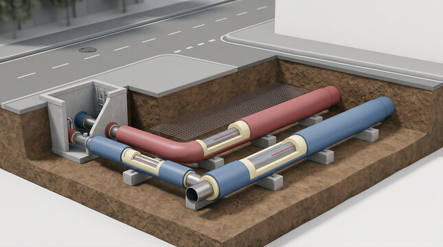 3D Cross Section of Underground District Heating Pipes