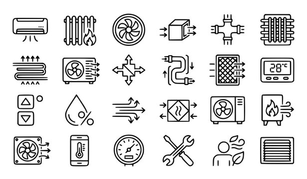 HVAC Outline Icon Set Editable Stroke Vector Collection
