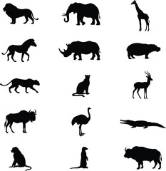 African safari animals silhouette collection vector graphics for design © design