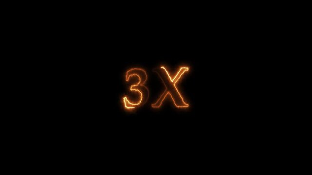 Neon 3X text animation on black background. 3X text contrast typography minimalist corporate branding signboard Animation.