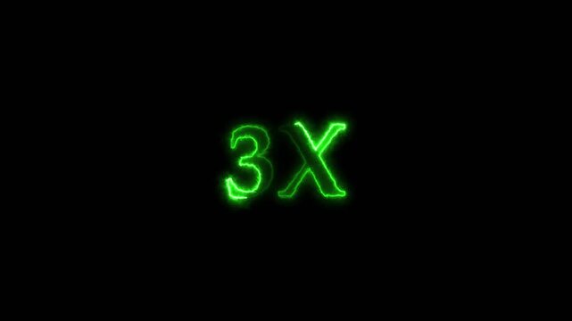 Neon 3X text animation on black background. 3X text contrast typography minimalist corporate branding signboard Animation.