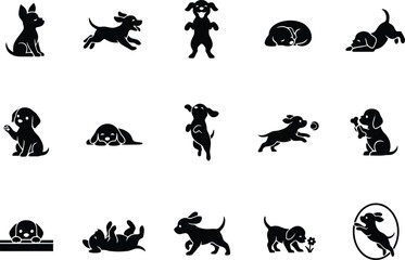 Obraz premium Dog silhouette collection diverse poses for pet businesses graphic design