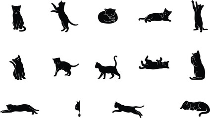 Fototapeta premium Black cat silhouettes collection diverse poses for design projects