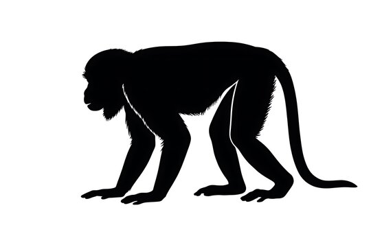 Black monkey silhouette walking on four legs