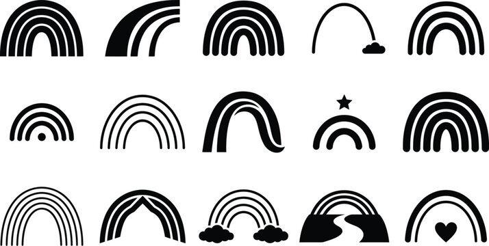 Black and white rainbow collection minimalist vector illustrations for design projects