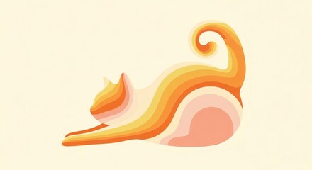 Obraz premium Minimal abstract sleeping cat logo with flowing curves representing comfort, relaxation and premium pet branding