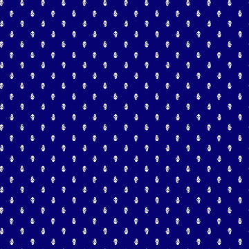 Abstract blue background with repeating white paisley pattern.