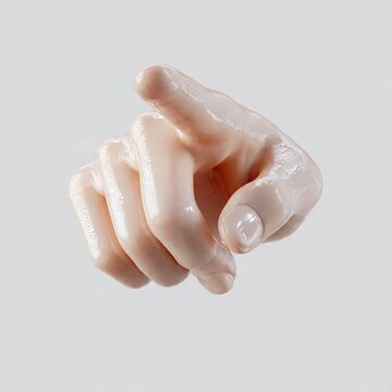Human hand reaching forward realistic 3d rendering on a light gray background