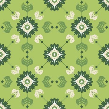 seamless pattern with flowers ini green tone color