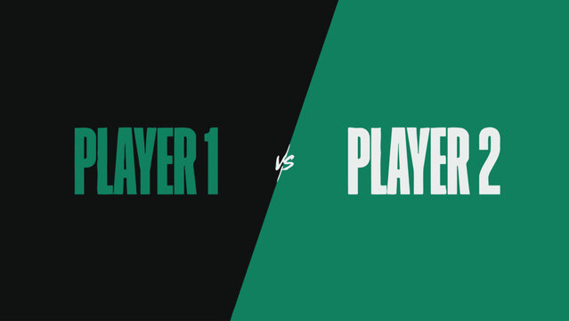 A split screen background featuring player one and player two text for a competitive gaming match or a head to head sports contest