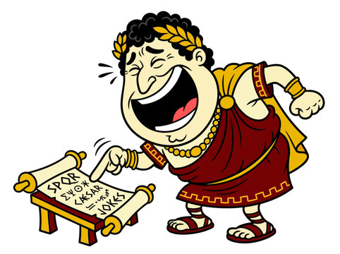 Roman Emperor Laughing at Caesar Jokes Scroll.