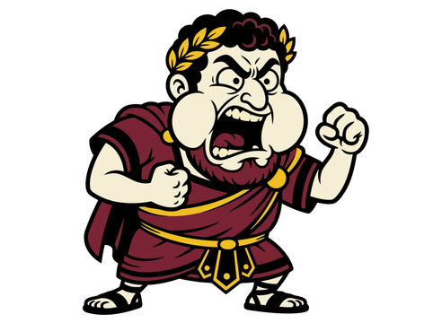 Angry Roman Emperor Cartoon Character Illustration.