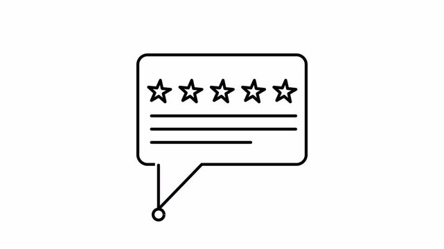Five star rating feedback bubble line icon for customer review evaluation and testimonial animation concept