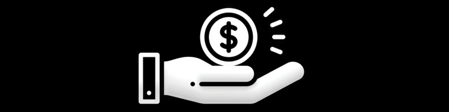 Minimalist hand holding dollar coin line icon isolated on white background, money investment vector, Simple black money in hand line art icon, financial savings and charity concept symbol.
