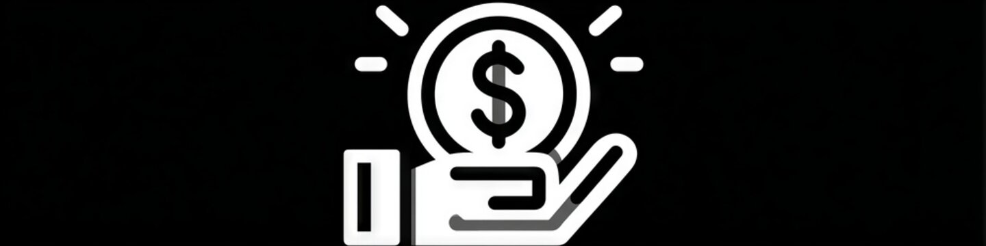 Minimalist hand holding dollar coin line icon isolated on white background, money investment vector, Simple black money in hand line art icon, financial savings and charity concept symbol.