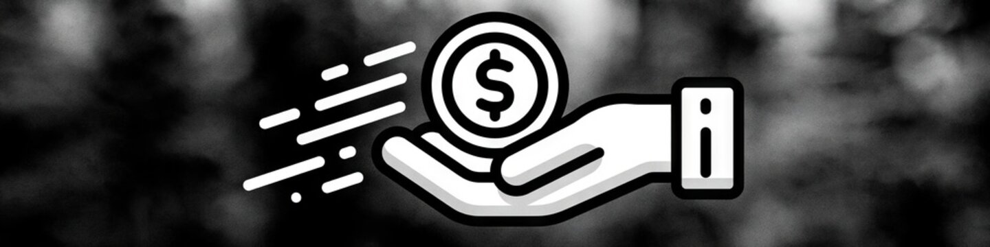 Minimalist hand holding dollar coin line icon isolated on white background, money investment vector, Simple black money in hand line art icon, financial savings and charity concept symbol.
