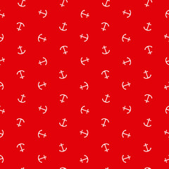 Seamless pattern of white anchors on a red background. © Wolfworker